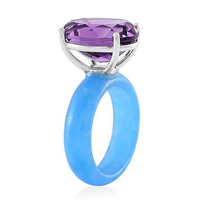 African Amethyst and Blue Jade (D) 24.40 ctw Band Ring in Rhodium Over Sterling Silver (Size 10.0)