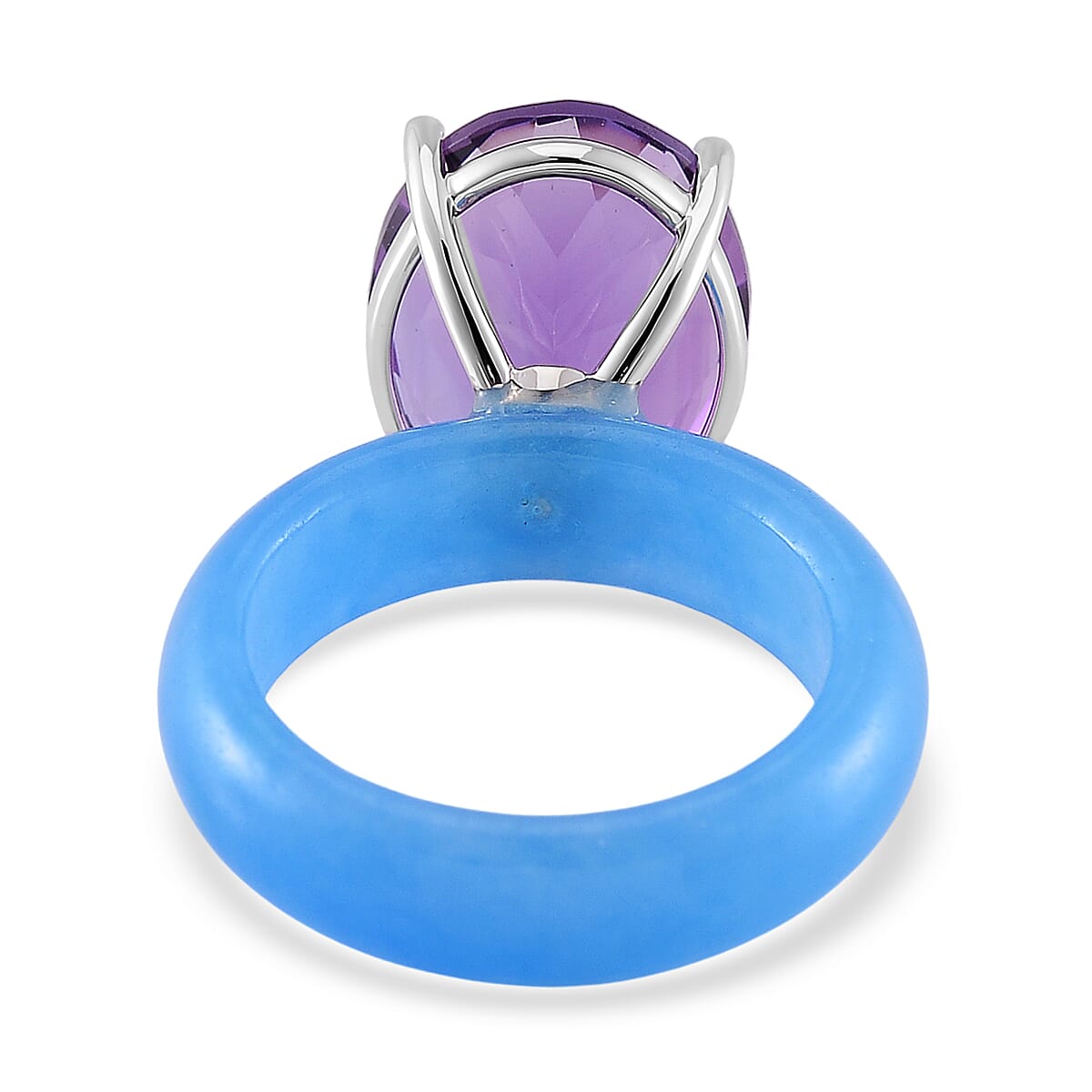 African Amethyst and Blue Jade (D) 24.40 ctw Band Ring in Rhodium Over Sterling Silver (Size 10.0) image number 3