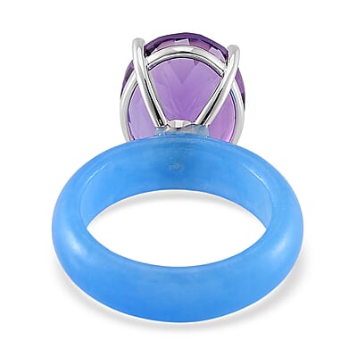 African Amethyst and Blue Jade (D) 24.40 ctw Band Ring in Rhodium Over Sterling Silver (Size 10.0)