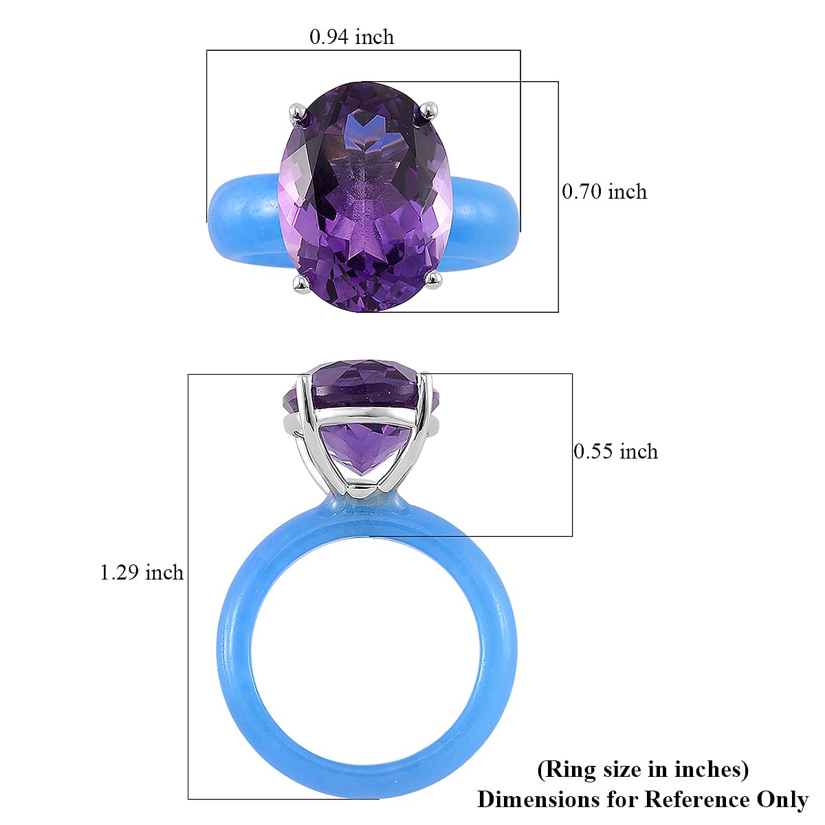 African Amethyst and Blue Jade (D) 24.40 ctw Band Ring in Rhodium Over Sterling Silver (Size 10.0) image number 4