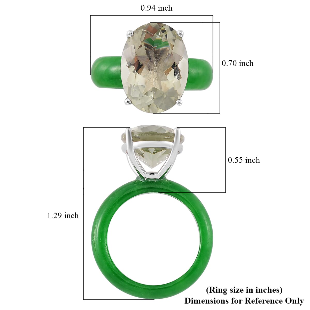 Montezuma Prasiolite and Green Jade (D) 24.20 ctw Band Ring in Rhodium Over Sterling Silver (Size 10.0) image number 4