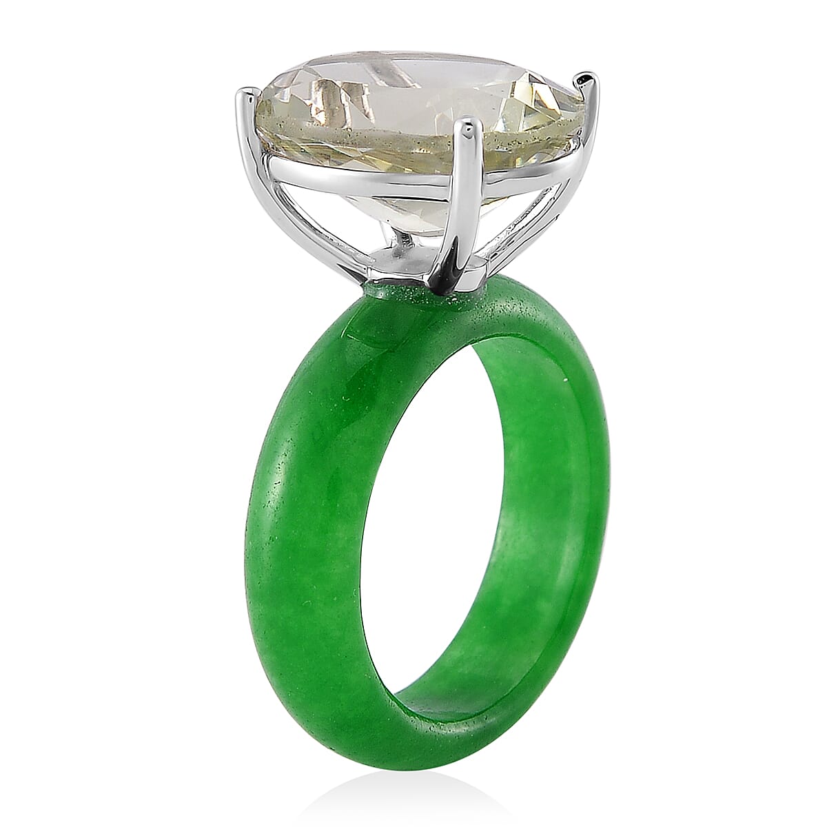 Montezuma Prasiolite and Green Jade (D) 24.20 ctw Band Ring in Rhodium Over Sterling Silver (Size 11.0) image number 2