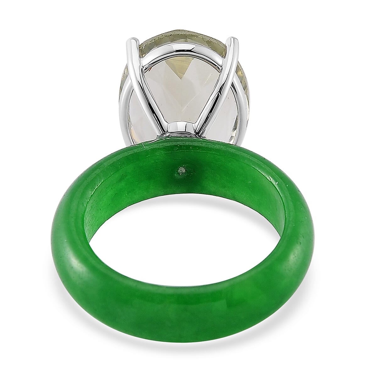 Montezuma Prasiolite and Green Jade (D) 24.20 ctw Band Ring in Rhodium Over Sterling Silver (Size 11.0) image number 3