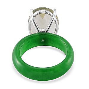 Montezuma Prasiolite and Green Jade (D) 24.20 ctw Band Ring in Rhodium Over Sterling Silver (Size 11.0)