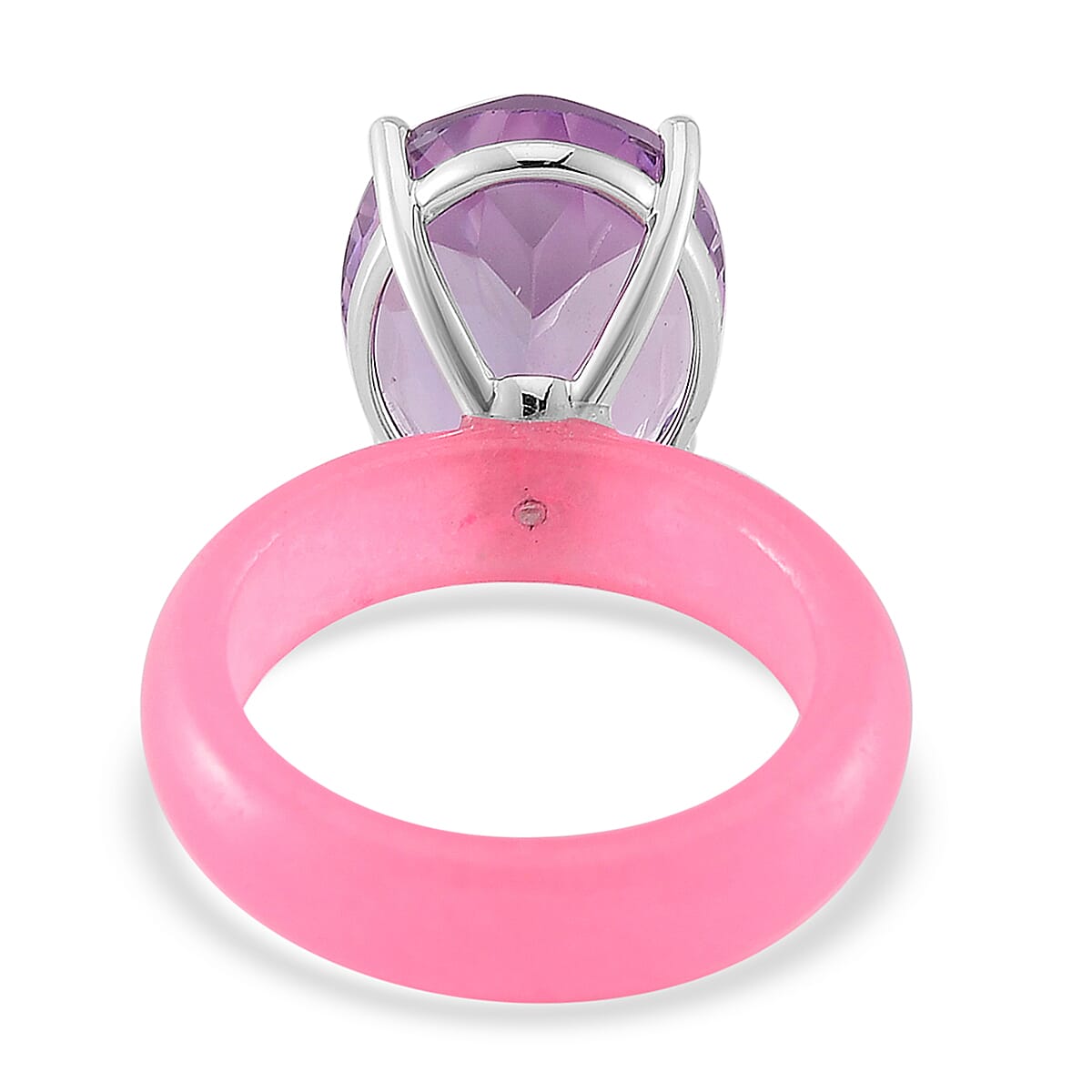 Rose De France Amethyst and Pink Jade (D) 24.15 ctw Band Ring in Rhodium Over Sterling Silver (Size 7.0) image number 3
