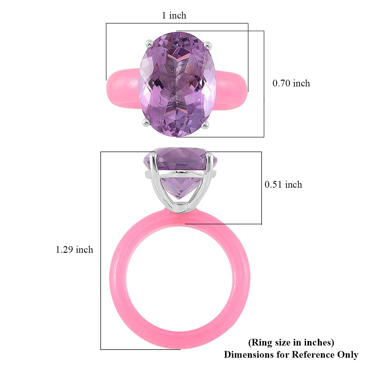 Rose De France Amethyst and Pink Jade (D) 24.15 ctw Band Ring in Rhodium Over Sterling Silver (Size 7.0) image number 4