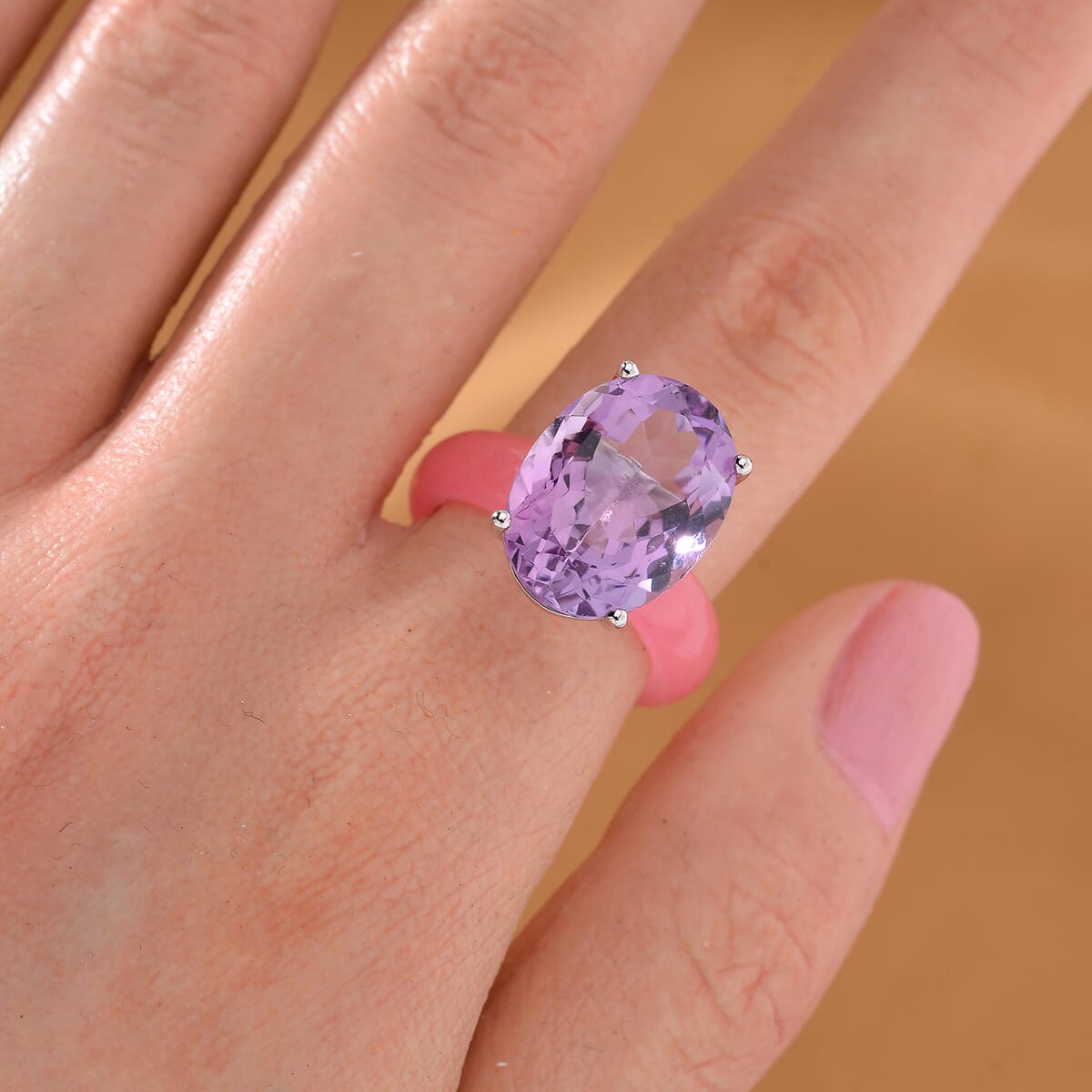Rose De France Amethyst and Pink Jade (D) 24.15 ctw Band Ring in Rhodium Over Sterling Silver (Size 8.0) image number 1