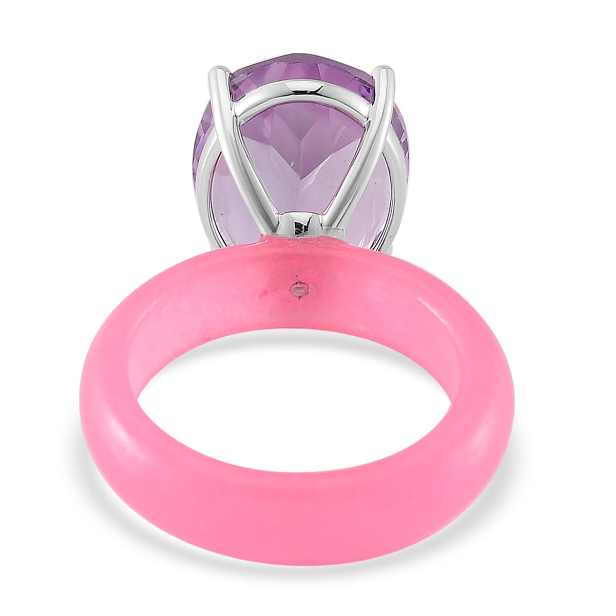 Rose De France Amethyst and Pink Jade (D) 24.15 ctw Band Ring in Rhodium Over Sterling Silver (Size 8.0) image number 3