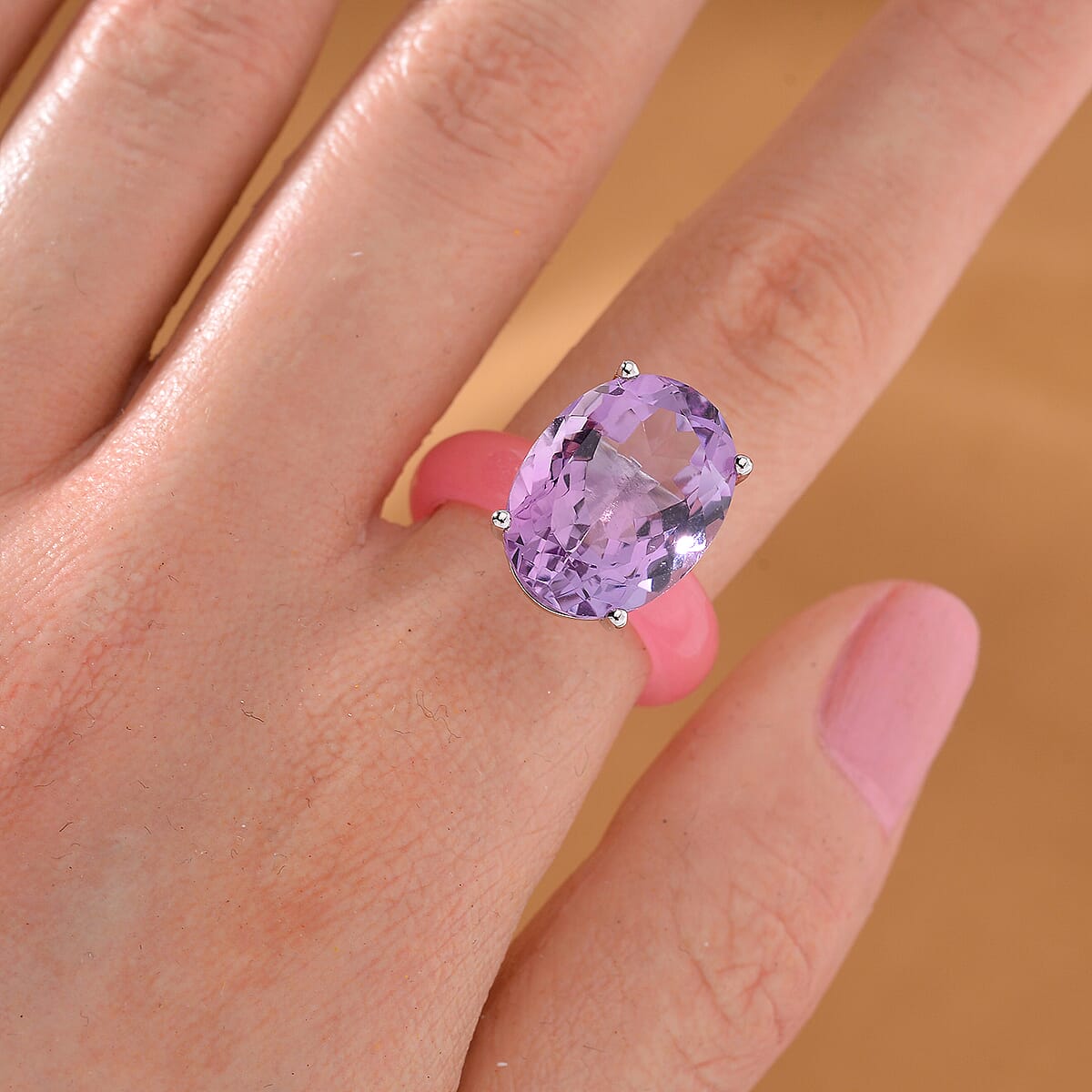 Rose De France Amethyst and Pink Jade (D) 24.15 ctw Band Ring in Rhodium Over Sterling Silver (Size 9.0) image number 1