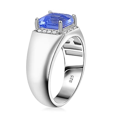 Color Change Fluorite (IR) and White Zircon 3.10 ctw Men's Ring in Rhodium Over Sterling Silver (Size 10.0)