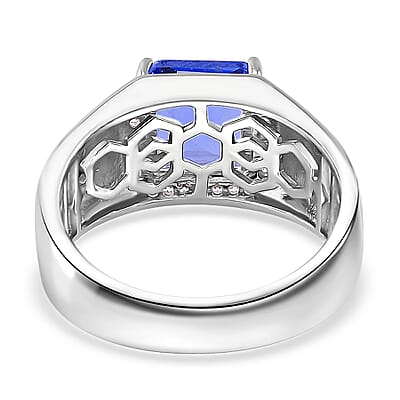 Color Change Fluorite (IR) and White Zircon 3.10 ctw Men's Ring in Rhodium Over Sterling Silver (Size 10.0)