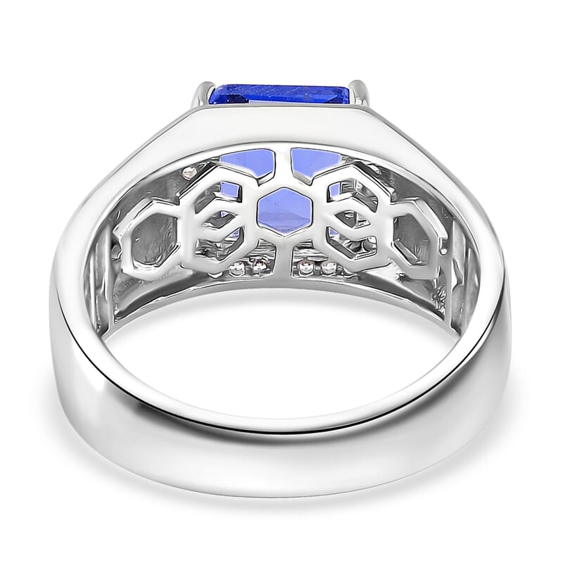 Color Change Fluorite (IR) and White Zircon 3.10 ctw Men's Ring in Rhodium Over Sterling Silver (Size 10.0)