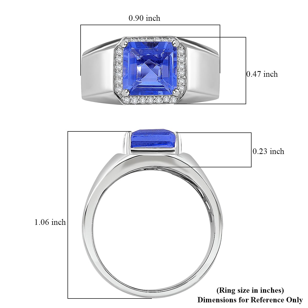 Color Change Fluorite (IR) and White Zircon 3.10 ctw Men's Ring in Rhodium Over Sterling Silver (Size 10.0)