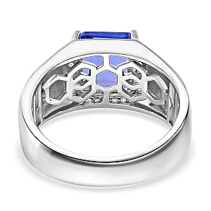 Color Change Fluorite (IR) and White Zircon 3.10 ctw Men's Ring in Rhodium Over Sterling Silver (Size 9.0)