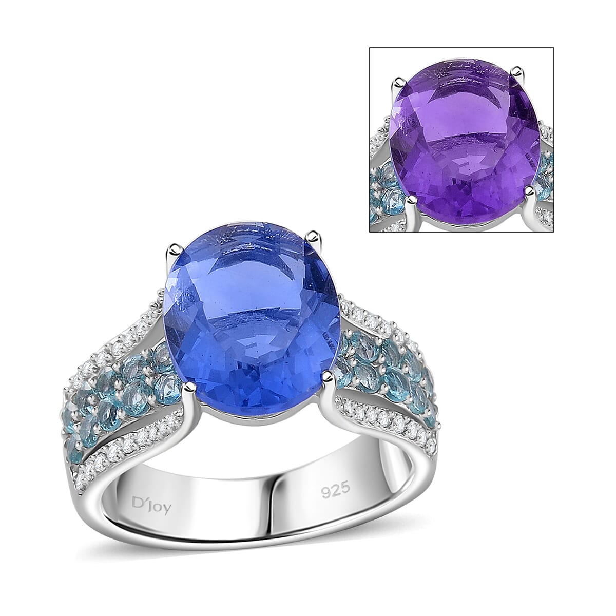 Color Change Fluorite (IR) and Multi Gemstone 6.60 ctw Bridge Ring in Rhodium Over Sterling Silver (Size 6.0) image number 0