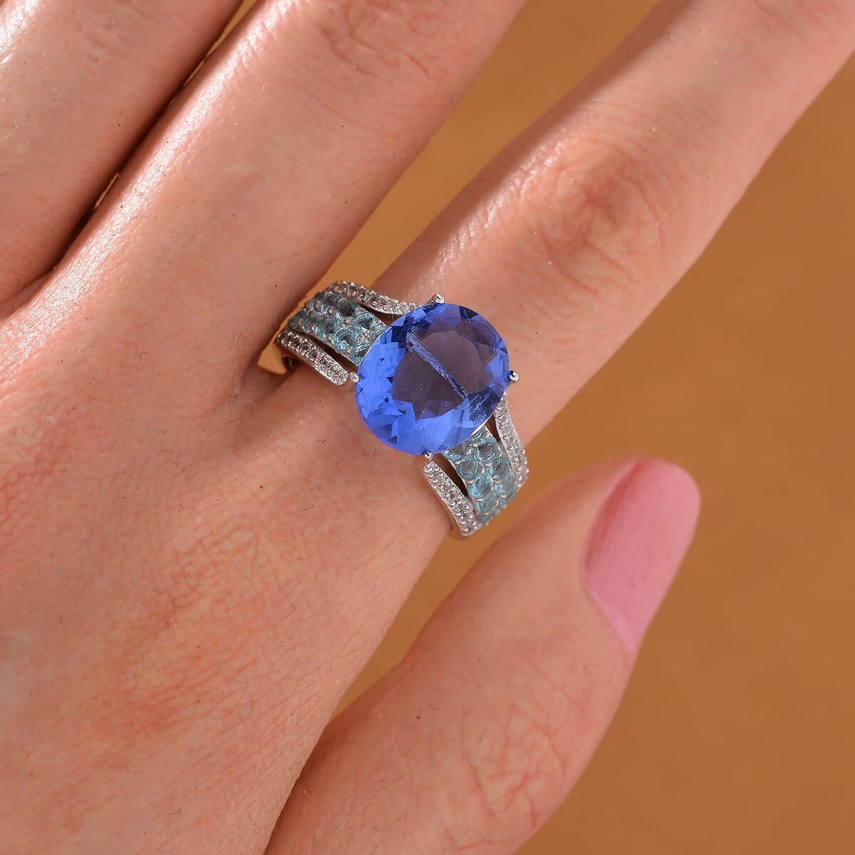 Color Change Fluorite (IR) and Multi Gemstone 6.60 ctw Bridge Ring in Rhodium Over Sterling Silver (Size 6.0) image number 1