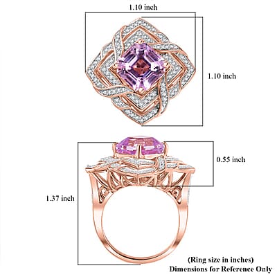 GP Amore Collection Asscher Cut Premium Kunzite and Moissanite 6.50 ctw Good Luck Endless Knot Ring in 18K Vermeil Rose Gold Over Sterling Silver (Size 10.0)