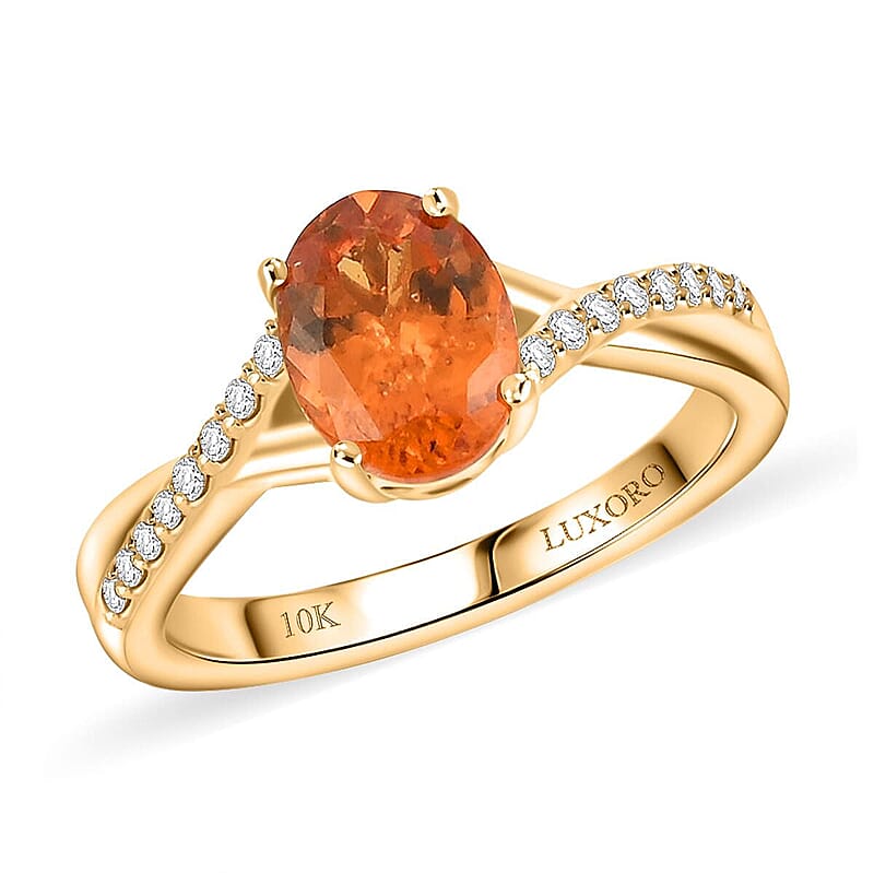 Certified & Appraised Luxoro AAA Fanta Garnet and Diamond G-H I2 1.70 ctw Ring in 10K Yellow Gold (Size 5.0)