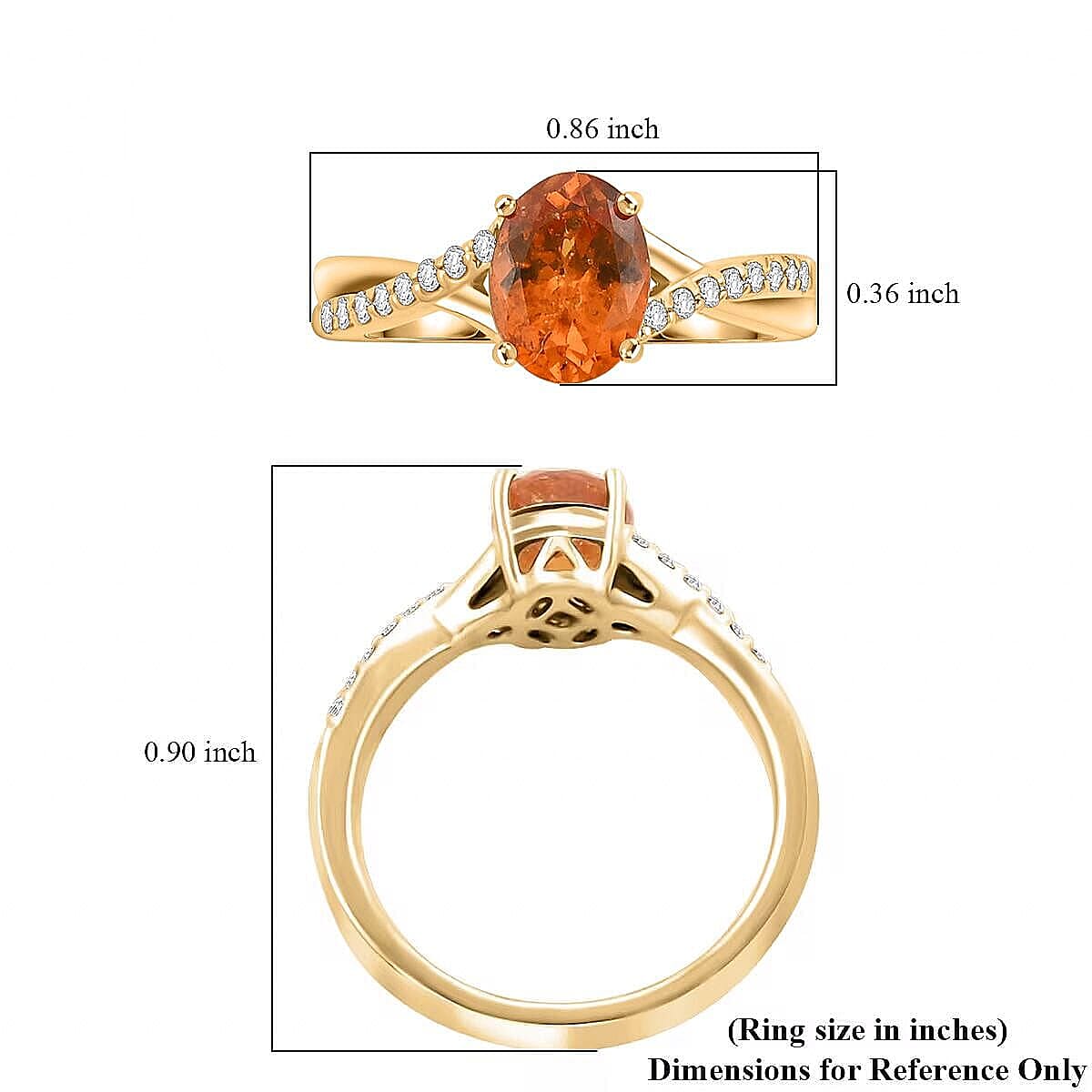 Certified & Appraised Luxoro 10K Yellow Gold AAA Fanta Garnet, Diamond (G-H, I2) (0.16 cts) Ring (Size 7.5) 1.70 ctw image number 5