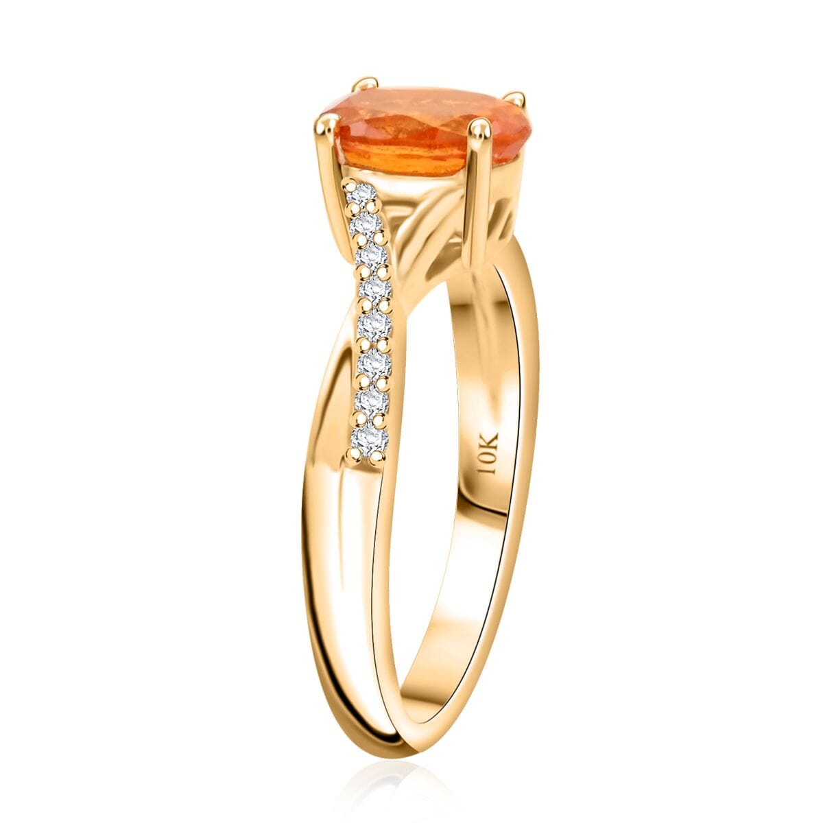 Certified & Appraised Luxoro AAA Fanta Garnet and G-H I2 Diamond 1.70 ctw Ring in 10K Yellow Gold (Size 9.0) image number 3