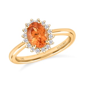 Certified & Appraised Luxoro AAA Fanta Garnet and G-H I2 Diamond 1.70 ctw Ring in 10K Yellow Gold (Size 7.0)