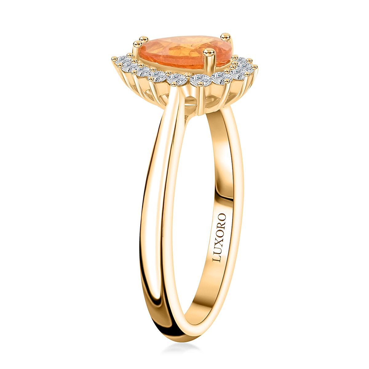 Certified & Appraised Luxoro AAA Spessartine Garnet and G-H I2 Diamond 1.70 ctw Ring in 10K Yellow Gold (Size 8.0) image number 3