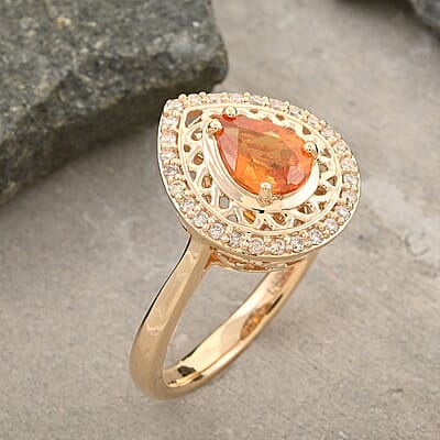 Certified & Appraised Luxoro 10K Yellow Gold AAA Fanta Garnet, Diamond (G-H, I2) (0.24 cts) Ring (Size 12.0) (4.09 g) 1.60 ctw