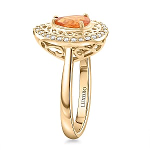 Certified & Appraised Luxoro 10K Yellow Gold AAA Fanta Garnet, Diamond (G-H, I2) (0.24 cts) Ring (Size 5.0) (4.09 g) 1.60 ctw