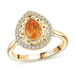 Certified & Appraised Luxoro 10K Yellow Gold AAA Fanta Garnet, Diamond (G-H, I2) (0.24 cts) Ring (Size 5.5) (4.09 g) 1.60 ctw