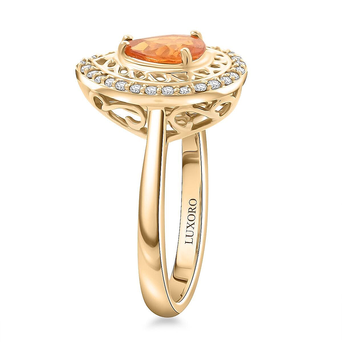 Certified & Appraised Luxoro 10K Yellow Gold AAA Fanta Garnet, Diamond (G-H, I2) (0.24 cts) Ring (Size 5.5) (4.09 g) 1.60 ctw image number 3