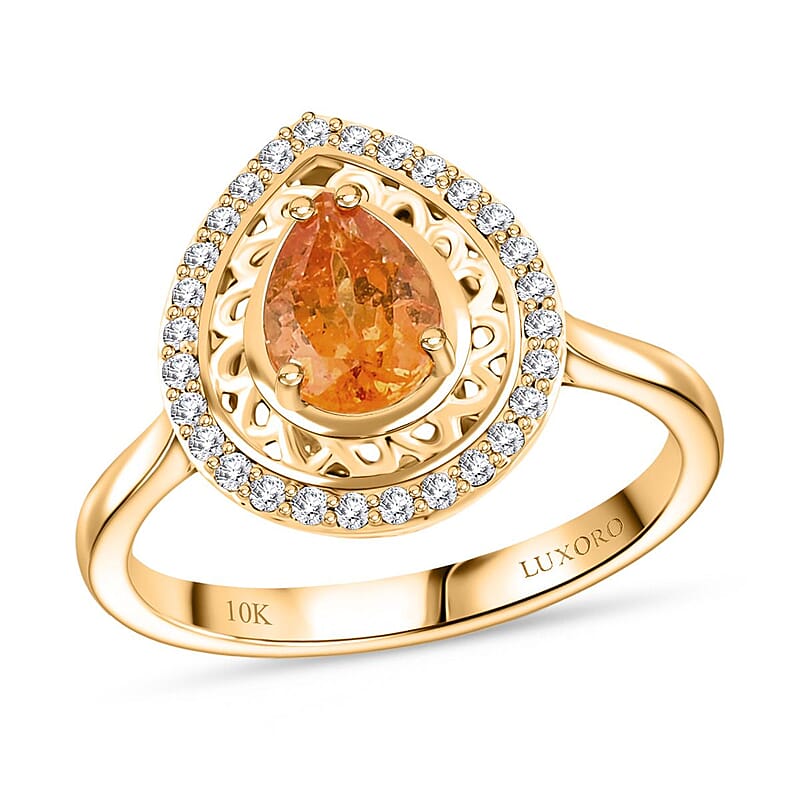 Certified & Appraised Luxoro AAAA Outomongu Spessartite and G-H I2 Diamond 1.60 ctw Ring in 10K Yellow Gold (Size 9.0) 4.09 Grams