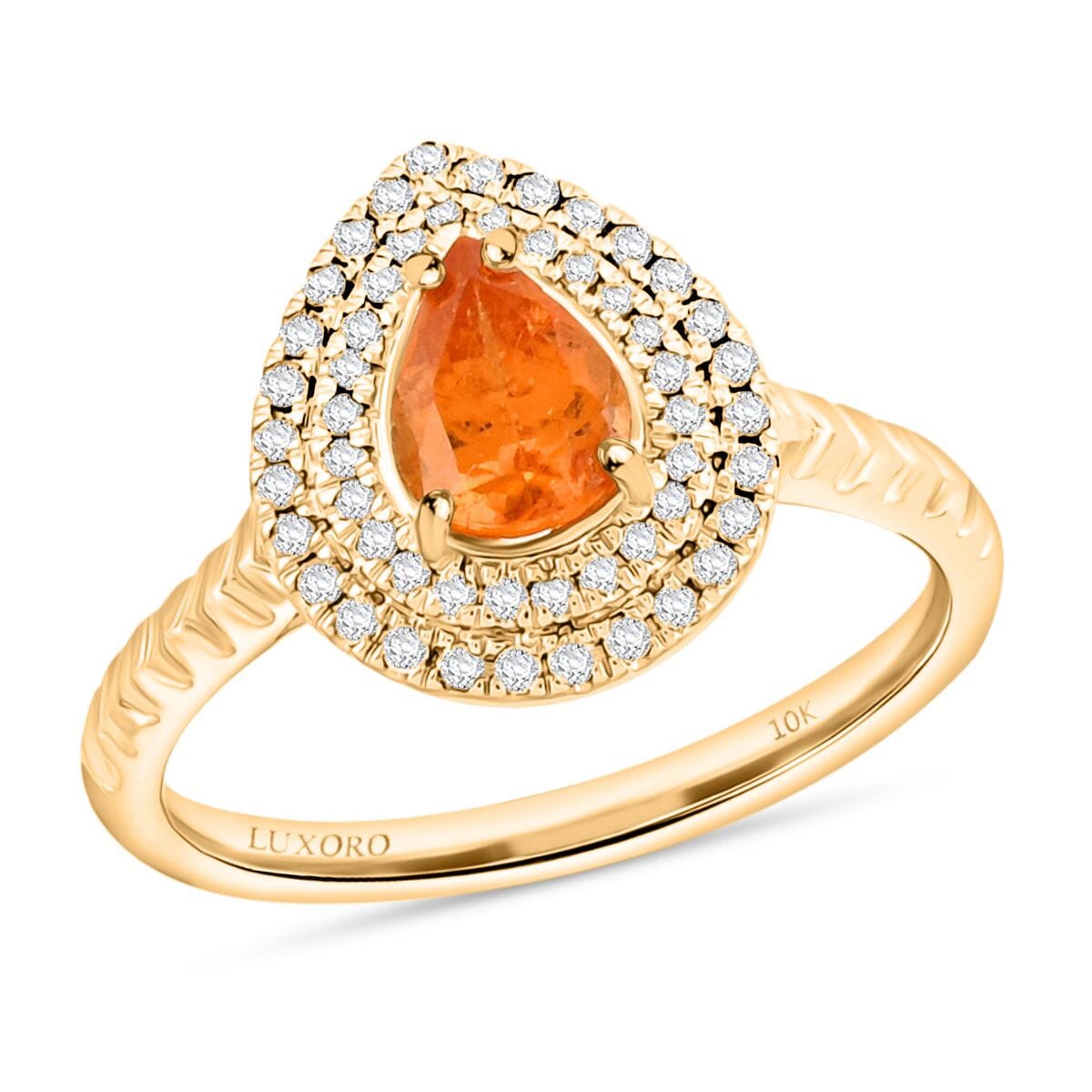 Certified & Appraised Luxoro AAA Fanta Garnet and G-H I2 Diamond 1.70 ctw Ring in 10K Yellow Gold (Size 7.0) image number 0