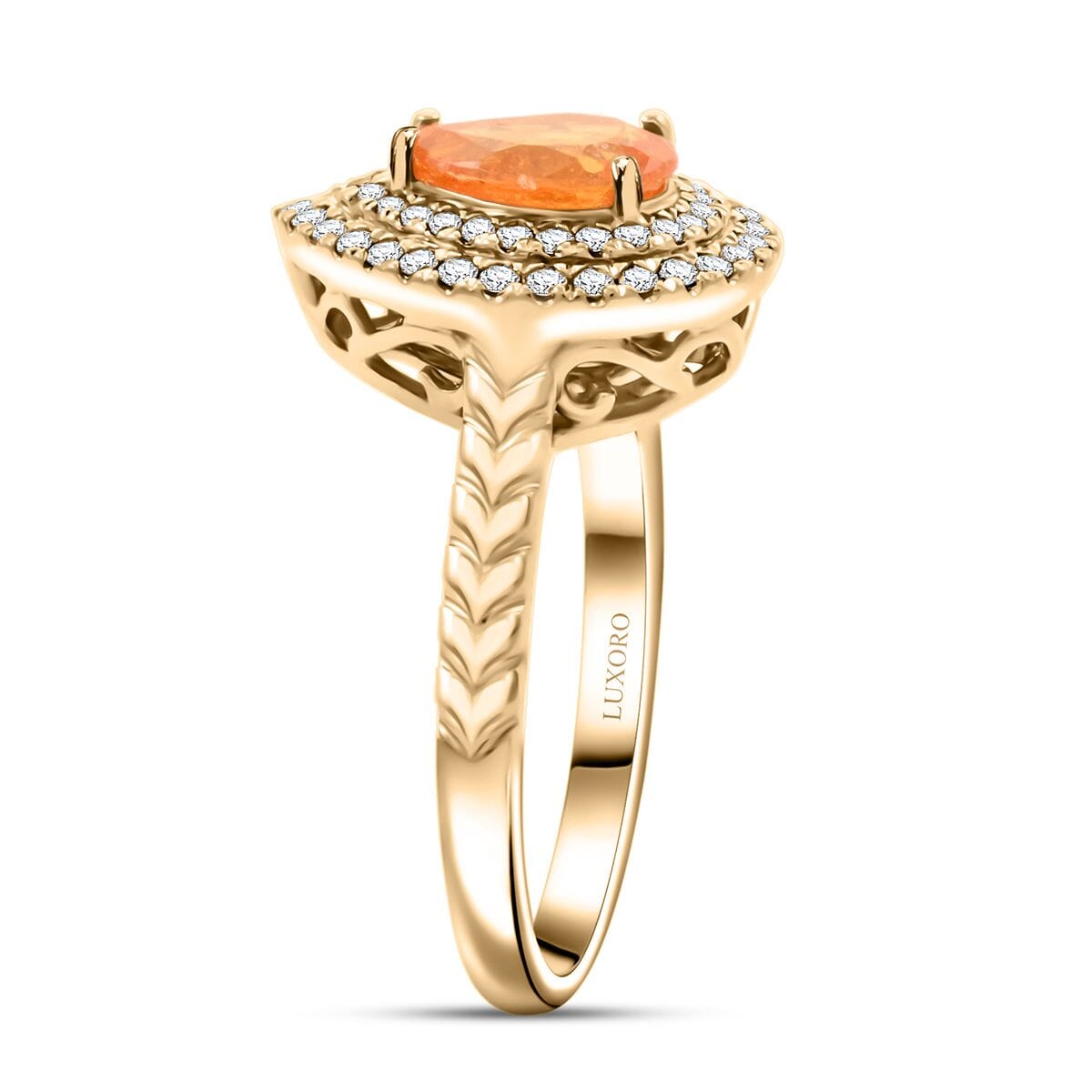 Certified & Appraised Luxoro AAA Fanta Garnet and G-H I2 Diamond 1.70 ctw Ring in 10K Yellow Gold (Size 7.0) image number 3