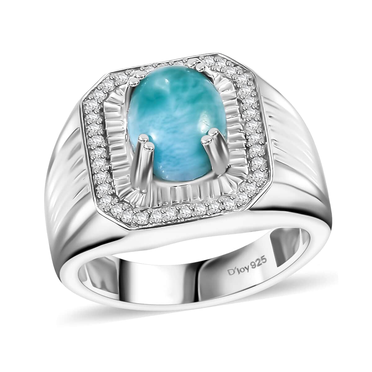 Natural Green Larimar and White Zircon 3.65 ctw Men's Ring in Rhodium Over Sterling Silver (Size 10.0) image number 0