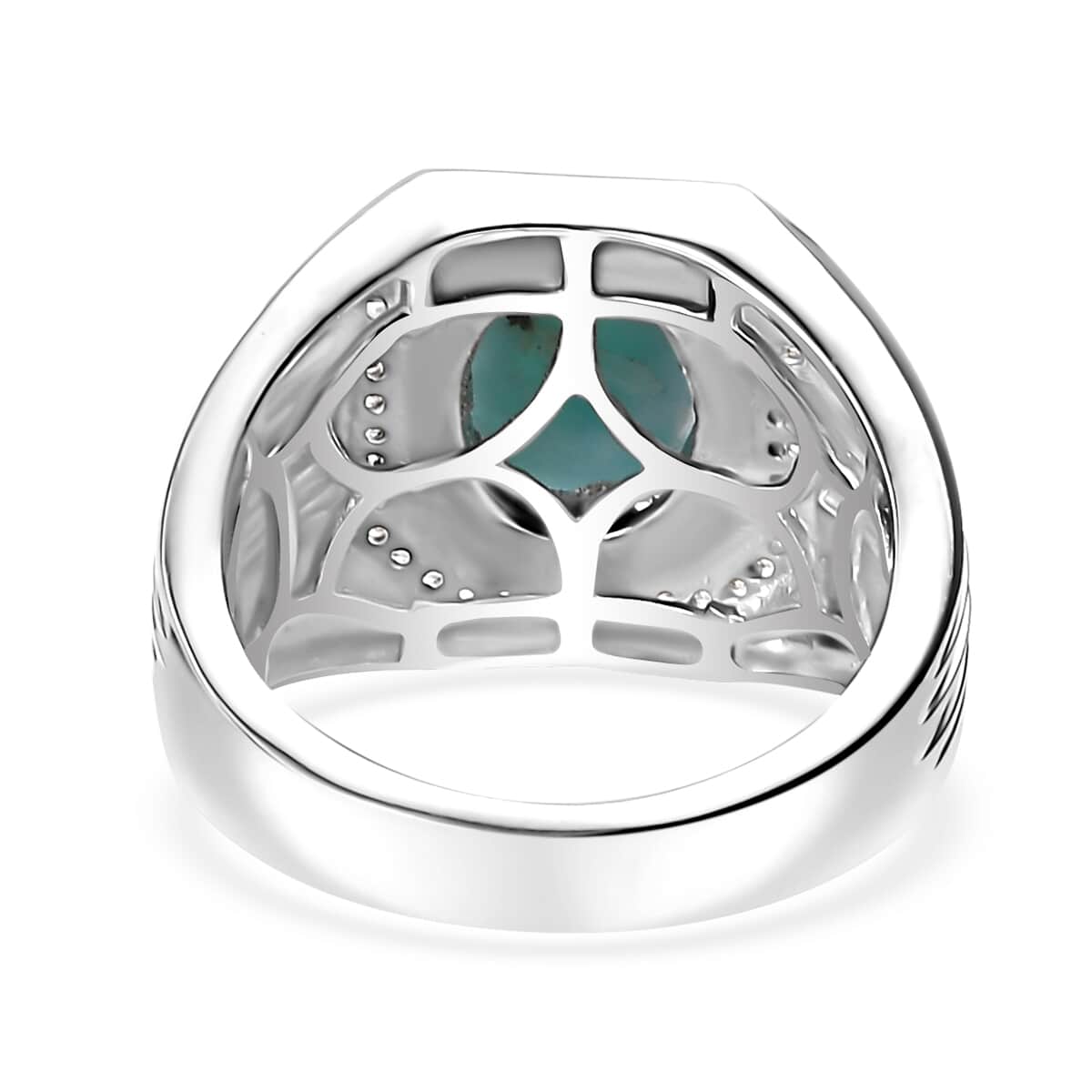 Natural Green Larimar and White Zircon 3.65 ctw Men's Ring in Rhodium Over Sterling Silver (Size 10.0) image number 4