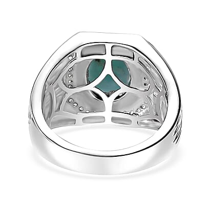 D'Joy Natural Green Larimar and White Zircon 3.65 ctw Men's Ring in Rhodium Over Sterling Silver (Size 10.0)