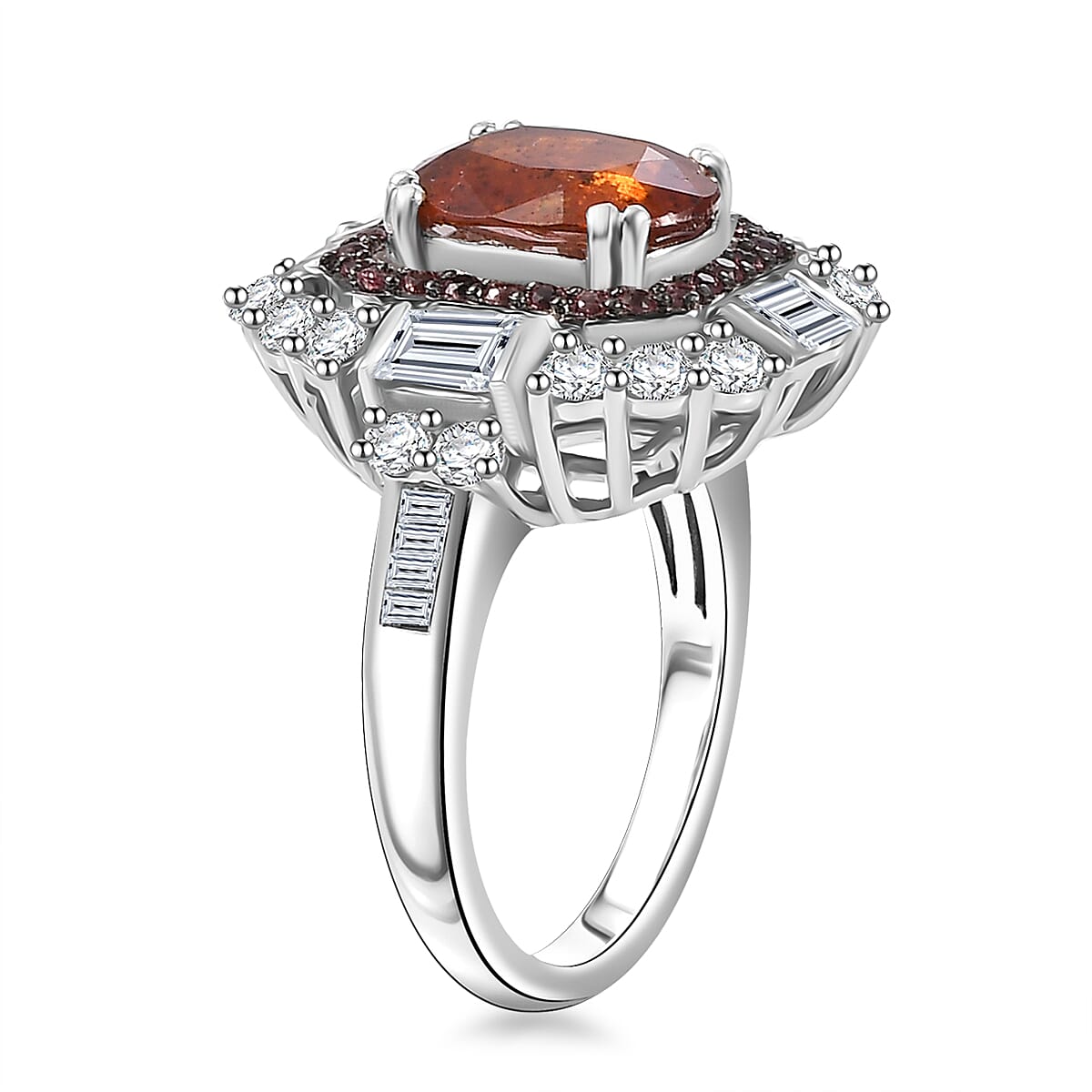 Orange Kyanite and Multi Gemstone 6.00 ctw Royal Elegance Ring in Rhodium Over Sterling Silver (Size 10.0) image number 3