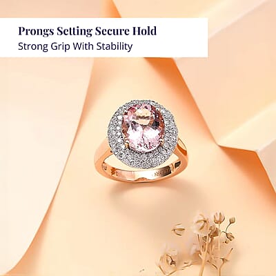 Certified & Appraised Luxoro AAA Pink Morganite and G-H I2 Diamond 4.13 ctw Double Halo Ring in 14K Rose Gold (Size 11.0) 4.85 Grams