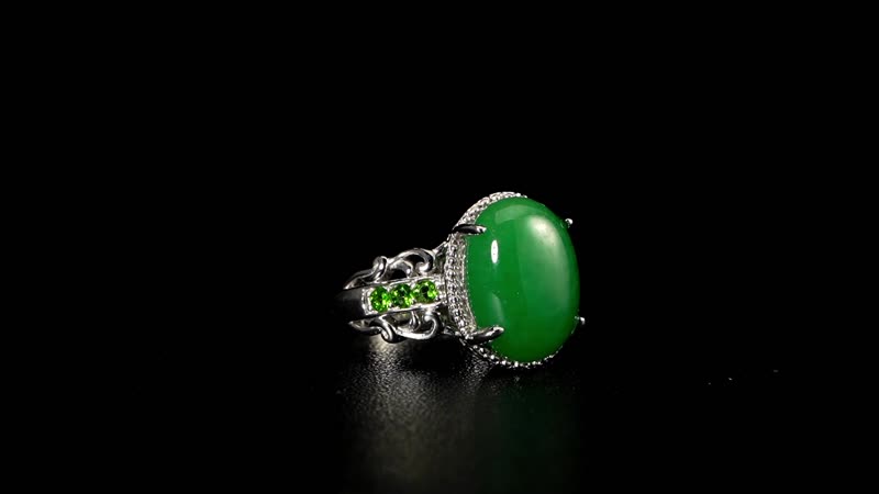 Green Jade, Chrome Diopside Ring in Rhodium Over Sterling Silver (Size 10.0) 8.00 ctw