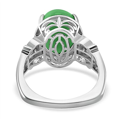 Green Jade (D) and Chrome Diopside 8.00 ctw Ring in Rhodium Over Sterling Silver (Size 10.0)