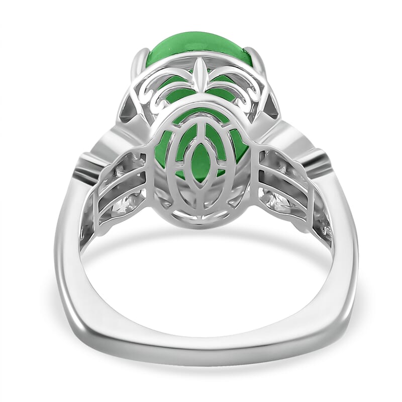 Green Jade (D) and Chrome Diopside 8.00 ctw Ring in Rhodium Over Sterling Silver (Size 10.0)