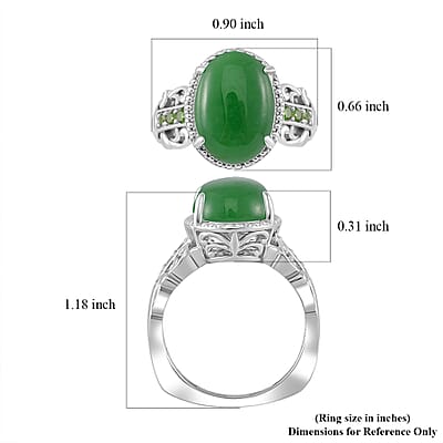 Green Jade (D) and Chrome Diopside 8.00 ctw Ring in Rhodium Over Sterling Silver (Size 10.0)