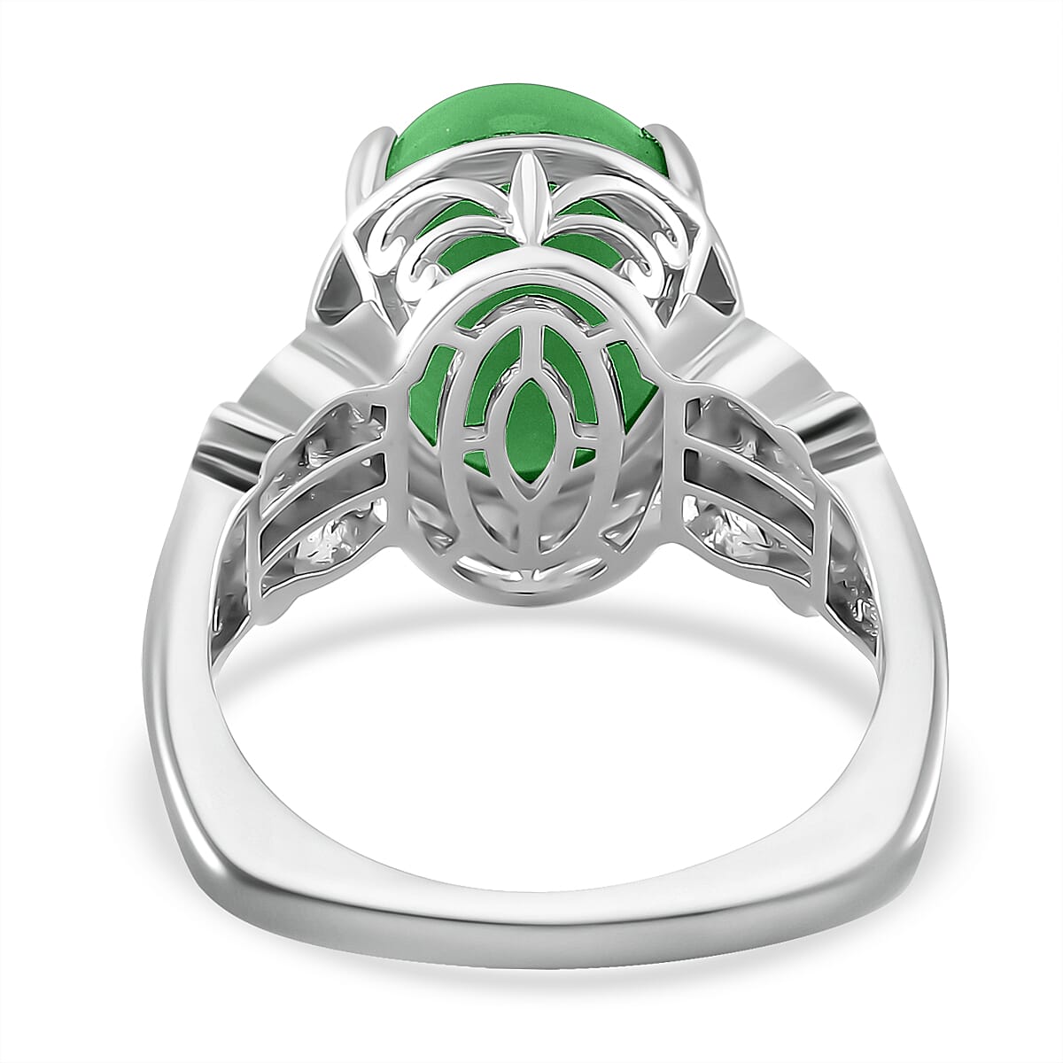 Green Jade (D) and Chrome Diopside 8.00 ctw Ring in Rhodium Over Sterling Silver (Size 7.0) image number 4