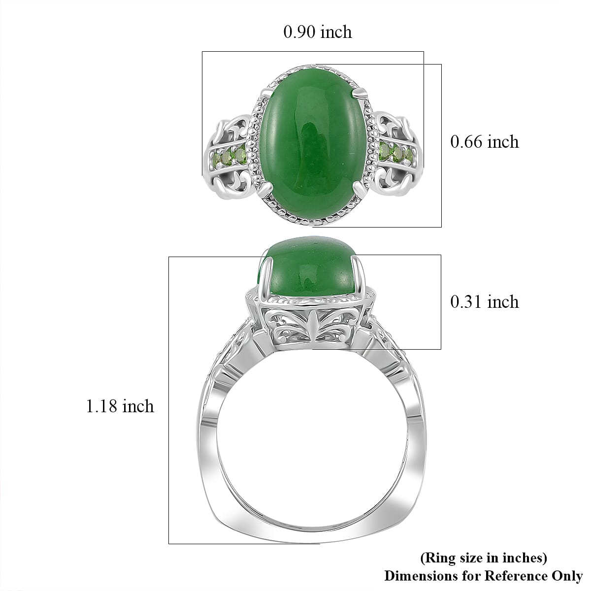 Green Jade (D) and Chrome Diopside 8.00 ctw Ring in Rhodium Over Sterling Silver (Size 7.0) image number 5