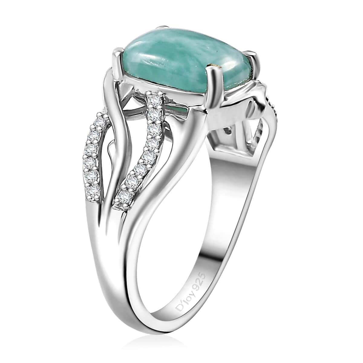 Natural Green Larimar and White Zircon 3.65 ctw Ocean Wave Ring in Rhodium Over Sterling Silver (Size 10.0) image number 3