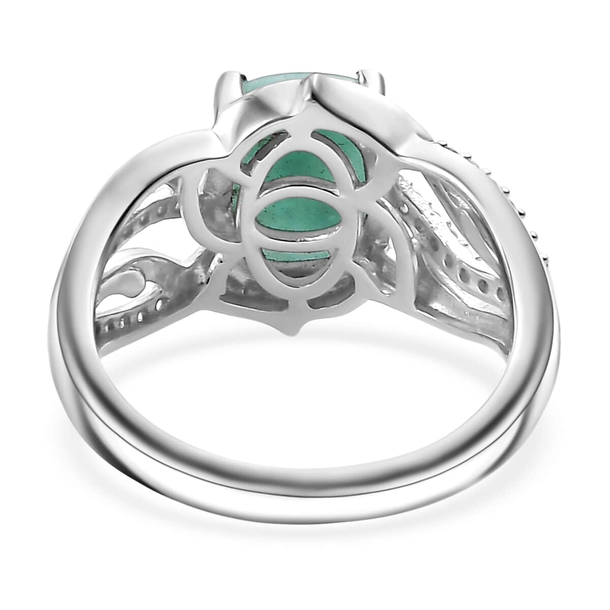 Natural Green Larimar and White Zircon 3.65 ctw Ocean Wave Ring in Rhodium Over Sterling Silver (Size 10.0) image number 4