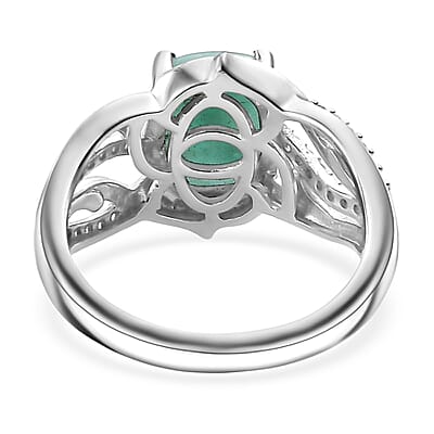 Natural Green Larimar and White Zircon 3.65 ctw Ocean Wave Ring in Rhodium Over Sterling Silver (Size 10.0)