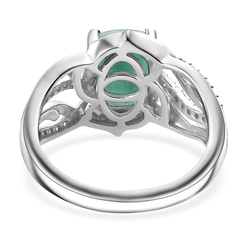 Natural Green Larimar and White Zircon 3.65 ctw Ocean Wave Ring in Rhodium Over Sterling Silver (Size 10.0)