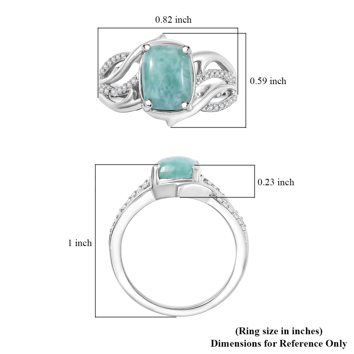 Natural Green Larimar and White Zircon 3.65 ctw Ocean Wave Ring in Rhodium Over Sterling Silver (Size 10.0) image number 5