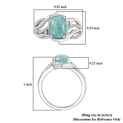 Natural Green Larimar and White Zircon 3.65 ctw Ocean Wave Ring in Rhodium Over Sterling Silver (Size 10.0)